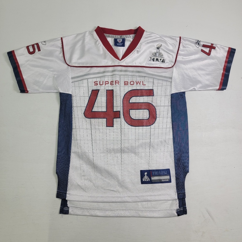 NFL Super Bowl XLVI Reebok Jersey 46 Youth Large 14-6 Manning Brady Giants EUC